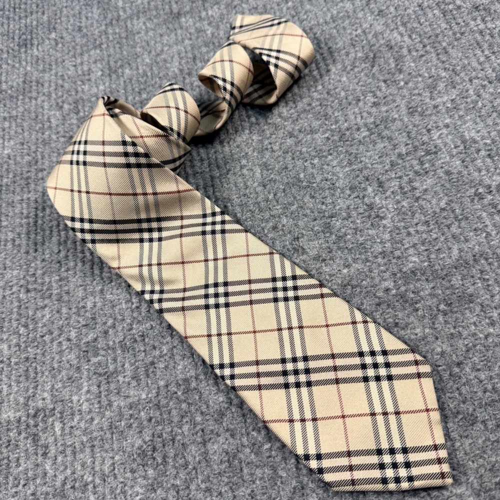 Burberry London Silk Tie Nova Check Beige Black Red Plaid Necktie